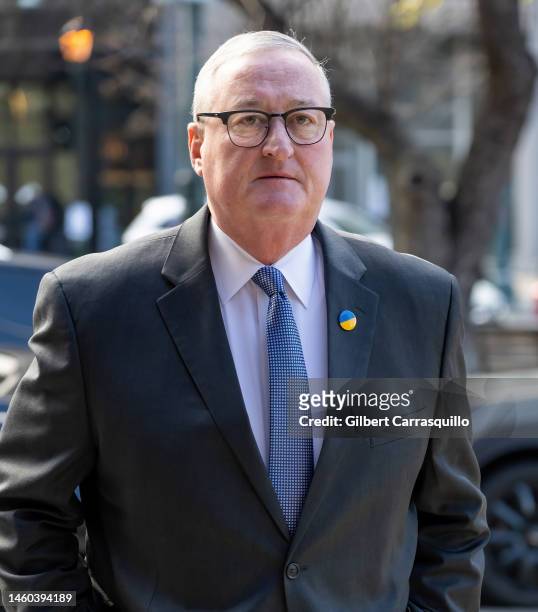 Jim Kenney, Mayor of Philadelphia, is seen arriving to Jerry Blavat's Funeral and Celebration of Life at the Cathedral Basilica of Saints Peter and...