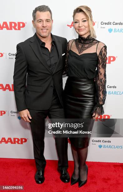 Derek Phillips and Katherine Kendall attend the AARP Annual Movies for Grownups Awards - Red Carpet at Beverly Wilshire, a Four Seasons Hotel on...