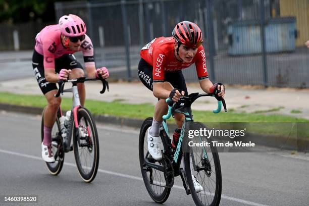 Jonas Rutsch of Germany and Team EF Education - Easypost and Ewen Costiou of France and Team Arkea - Samsic compete in the chase groupduring the 7th...