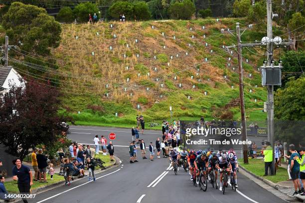 General view of Stan Van Tricht of Belgium, Dries Devenyns of Belgium and Team Soudal Quick-Step, Damien Touze of France and AG2R Citröen Team, Marco...