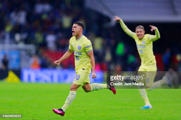 Richard Sanchez of America celebrates after scoring the team's fourth goal during the 4th round match between America and Mazatlan FC as part of the...