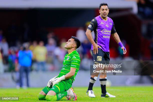 Ricardo Gutierrez goalkeeper of Mazatlan and Marco Fabian of Mazatlan react during the 4th round match between America and Mazatlan FC as part of the...