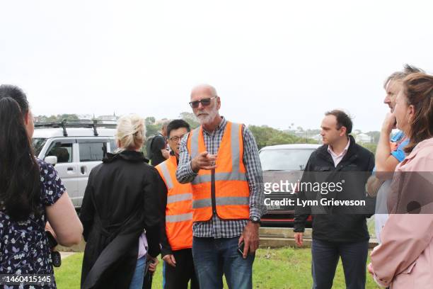 Auckland Mayor Wayne Brown arrives to inspect homes damaged by a large slip on January 29, 2023 in Remuera, Auckland, New Zealand. New Zealand's...