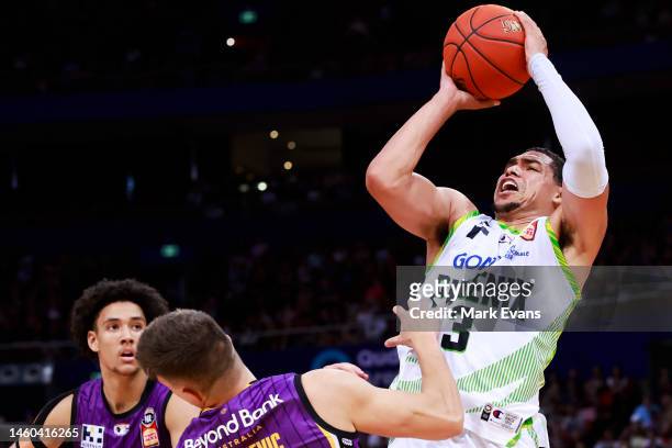 Trey Kell III lays the ball up during the round 17 NBL match between Sydney Kings and South East Melbourne Phoenix at Qudos Bank Arena, on January 29...