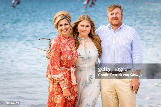 Queen Maxima of The Netherlands, Princess Amalia of The Netherlands and King Willem-Alexander of The Netherlands visit a windsurfing demonstration at...