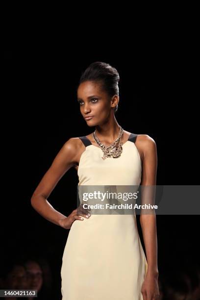 Model on the runway at Fashion For Relief's Haiti benefit show at Bryant Park's Tent.