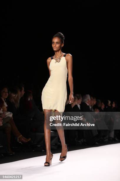Model on the runway at Fashion For Relief's Haiti benefit show at Bryant Park's Tent.