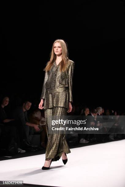 Model on the runway at Fashion For Relief's Haiti benefit show at Bryant Park's Tent.