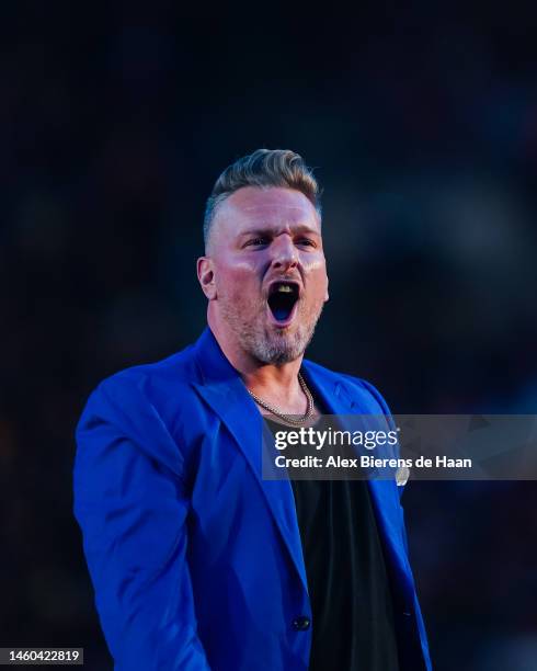 Pat McAfee is introduced prior to the WWE Royal Rumble at the Alamodome on January 28, 2023 in San Antonio, Texas.