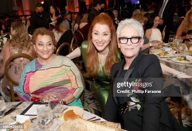Jo Ann Jenkins, Lisa Ann Walter, and Jamie Lee Curtis attend the AARP Annual Movies for Grownups Awards Cocktail Reception at Beverly Wilshire, a...