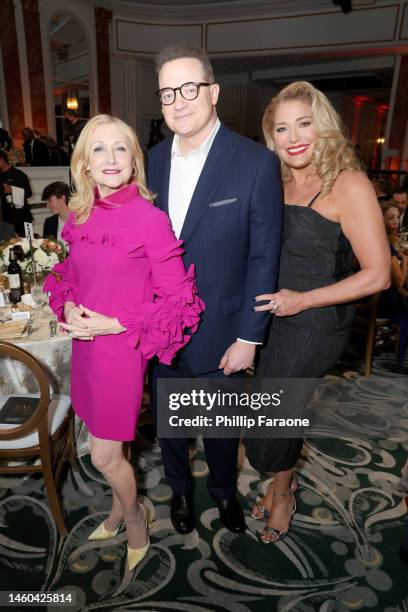 Patricia Clarkson, Brendan Fraser, and Jeanne Moore attend the AARP Annual Movies for Grownups Awards - Cocktail Reception at Beverly Wilshire, a...