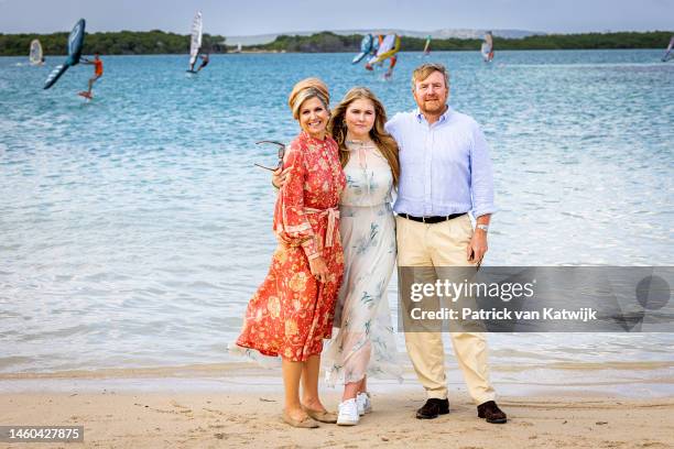 King Willem-Alexander of The Netherlands, Queen Maxima of The Netherlands and Princess Amalia of The Netherlands visit the windsurf demonstration at...