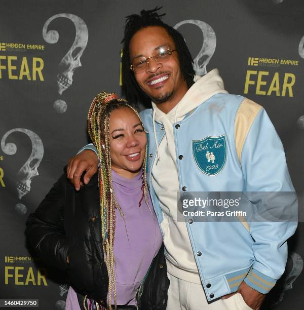 Tameka "Tiny" Harris and T.I. Attend the Atlanta premiere of "Fear" at AMC Phipps Plaza on January 28, 2023 in Atlanta, Georgia.