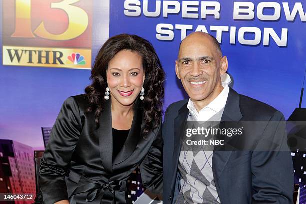 Affiliate WTHR Event -- Pictured: Andrea Morehead, Tony Dungy, Studio Analyst