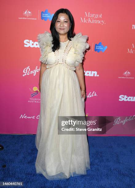 Unjoo Moon arrives at the G'Day USA Arts Gala at Skirball Cultural Center on January 28, 2023 in Los Angeles, California.