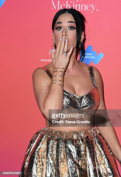 Katy Perry arrives at the G'Day USA Arts Gala at Skirball Cultural Center on January 28, 2023 in Los Angeles, California.