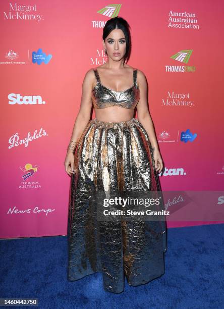 Katy Perry arrives at the G'Day USA Arts Gala at Skirball Cultural Center on January 28, 2023 in Los Angeles, California.