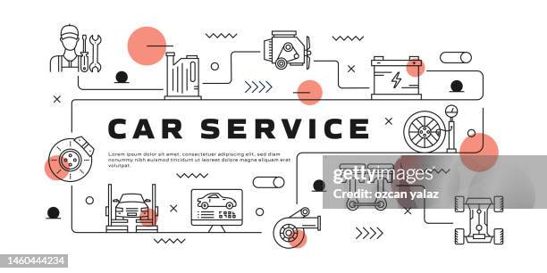 car service vector infographic. the design is editable and the color can be changed. vector set of creativity icons: diagnostic , disc brake , battery , piston , tire , air bag - paint colliding stock illustrations