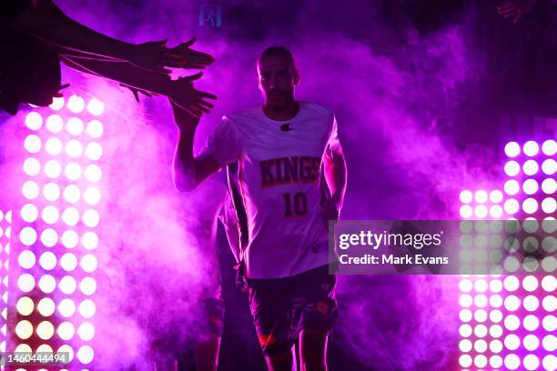 Xavier Cooks of the Kings enters the arena ahead of the round 17 NBL match between Sydney Kings and South East Melbourne Phoenix at Qudos Bank Arena,...