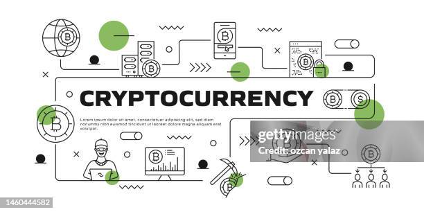 cryptocurrency vector infographic. the design is editable and the color can be changed. vector set of creativity icons: coin , wallet , block reward , blockchain , mining , exchange - miner pickaxe stock illustrations
