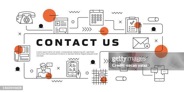 contact us vector infographic. the design is editable and the color can be changed. vector set of creativity icons: phone call , e-mail , chat , fax , online support - contact us stock illustrations