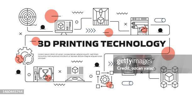 3d printing and technology vector infographic. the design is editable and the color can be changed. vector set of creativity icons: 3d printer , flament , modification , creativity , prototype , settings - computer hardware engineer stock illustrations