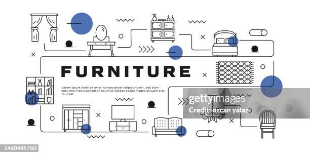 furniture vector infographic. the design is editable and the color can be changed. vector set of creativity icons: sofa , chair , bed , desk , wardrobe - chandelier icon stock illustrations