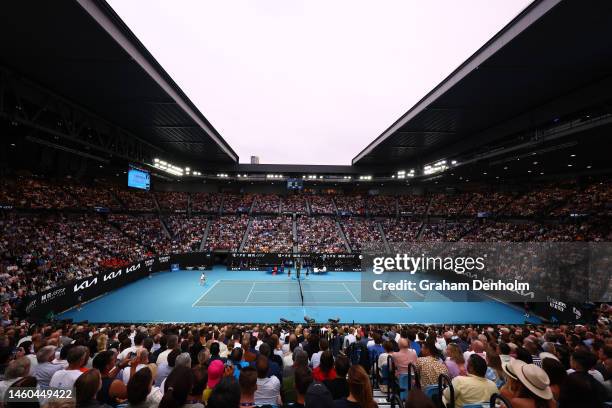General view of the Men’s Singles Final between Stefanos Tsitsipas of Greece and Novak Djokovic of Serbia during day 14 of the 2023 Australian Open...