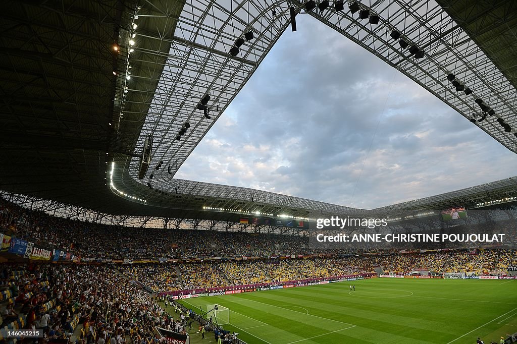 A general view shows fans in the stadium