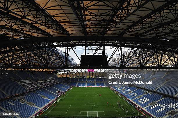 Croatian players warm up during a Croatia training session prior to tomorrows UEFA EURO 2012 Group C match against Ireland at Municipal Stadium on...