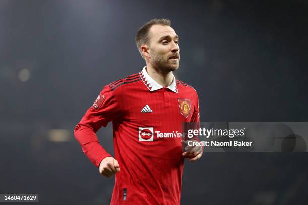 Christian Eriksen of Manchester United during the FA Cup Fourth round match between Manchester United and Reading at Old Trafford on January 28, 2023...