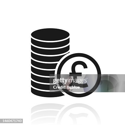 Pound coins stack. Icon with reflection on white background Pound coins stack. Icon with reflection on white background
