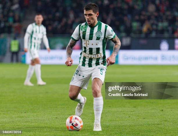 Muhamed Besic of Ferencvarosi TC controls the ball during the Hungarian OTP Bank Liga match between Ferencvarosi TC and Vasas FC at Groupama Arena on...