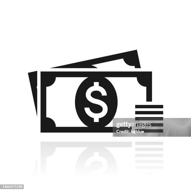dollar - bargeld. symbol mit reflexion auf weißem hintergrund - banknote stock-grafiken, -clipart, -cartoons und -symbole