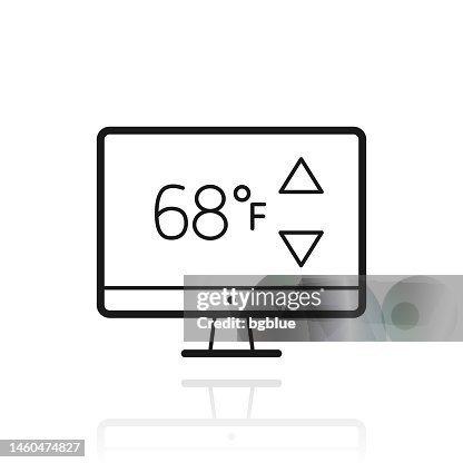 Desktop computer with heating control. Icon with reflection on white background Desktop computer with heating control. Icon with reflection on white background
