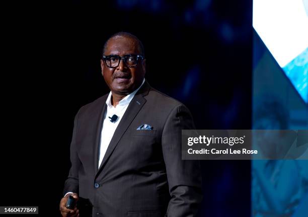 Mathew Knowles speaks on stage during TSP Game Plan 2023 at The Hotel at Avalon on January 28, 2023 in Alpharetta, Georgia.