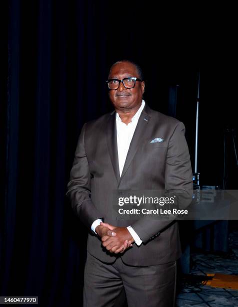 Mathew Knowles poses backstage during TSP Game Plan 2023 at The Hotel at Avalon on January 28, 2023 in Alpharetta, Georgia.