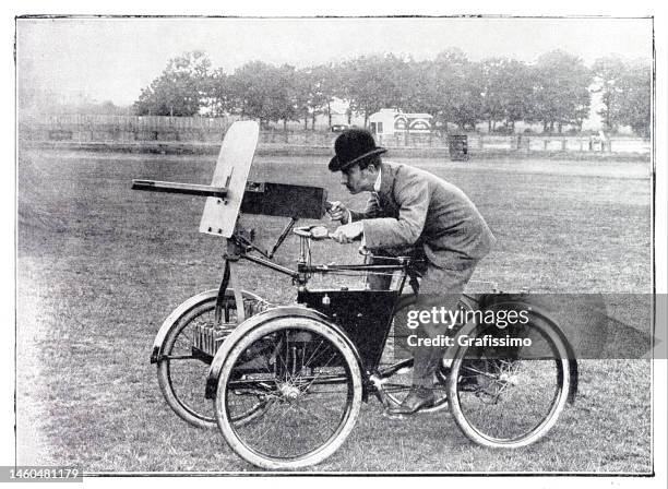 motor scout first armed petrol engine powered vehicle 1899 - machine gun stock illustrations