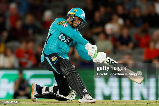 Usman Khawaja of the Heat bats during the Men's Big Bash League match between the Melbourne Renegades and the Brisbane Heat at Marvel Stadium, on...