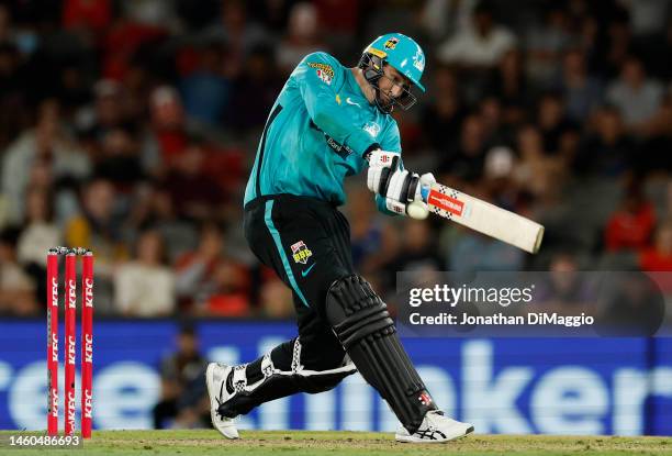 Matthew Renshaw of the Heat bats during the Men's Big Bash League match between the Melbourne Renegades and the Brisbane Heat at Marvel Stadium, on...