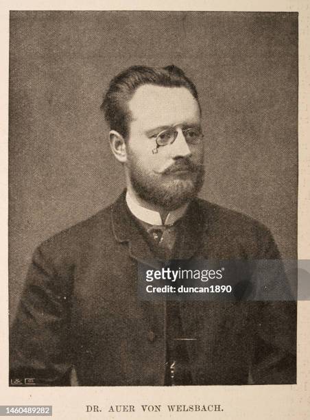 stockillustraties, clipart, cartoons en iconen met carl auer von welsbach, victorian austrian scientist and inventor 19th century, vintage photograph - pince nez