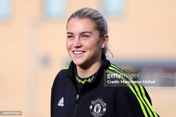 Alessia Russo of Manchester United arrives at the stadium prior to the Vitality Women's FA Cup Fourth Round match between Sunderland and Manchester...
