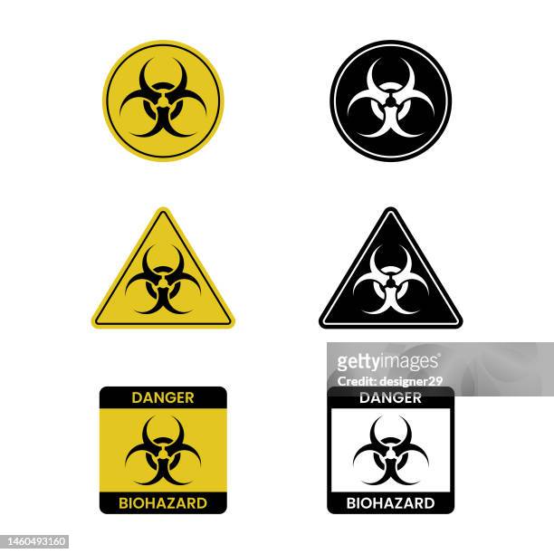 biohazard warning icon set. - toxic waste stock illustrations
