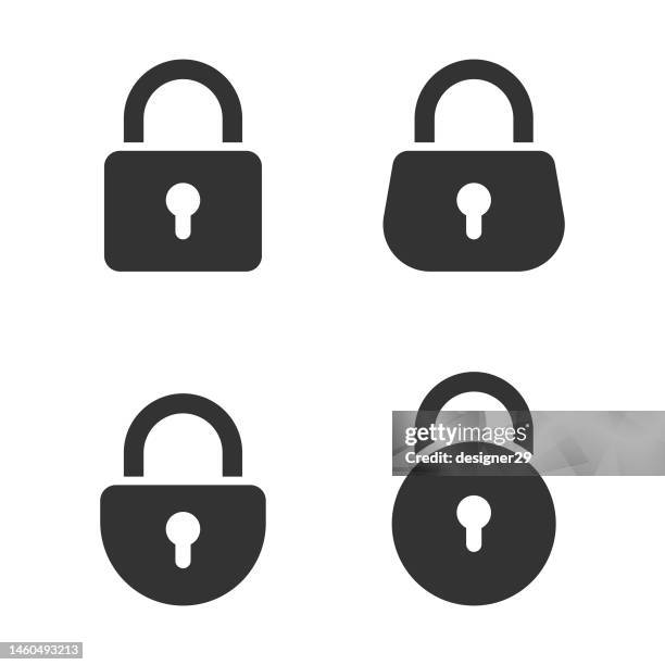 vorhängeschloss-symbol-set. - schloss-abschließen stock-grafiken, -clipart, -cartoons und -symbole