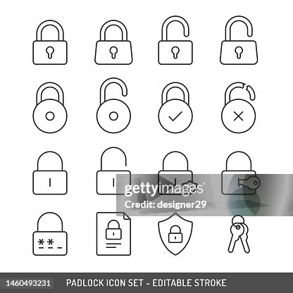 Padlock Icon Set Editable Stroke Vector Design on White Background. Padlock Icon Set Editable Stroke Vector Design on White Background.