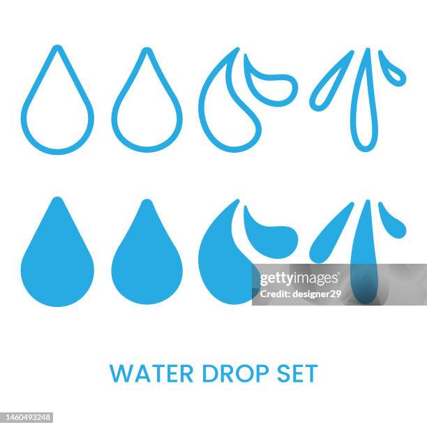 water drop icon set flat design auf weißem hintergrund. - wasserform stock-grafiken, -clipart, -cartoons und -symbole