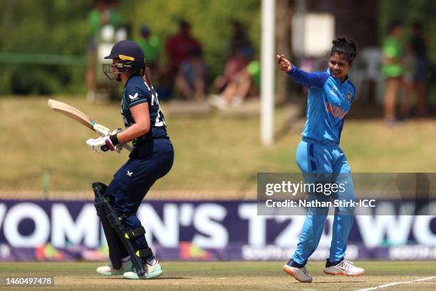 Archana Devi of India celebrates the wicket of Niamh Holland of England during the ICC Women's U19 T20 World Cup 2023 Final match between India and...