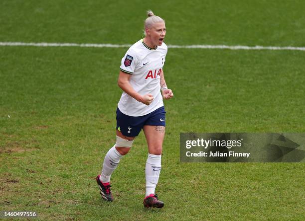 Bethany England of Tottenham Hotspur celebrates after scoring the team's first goal during the Vitality Women's FA Cup Fourth Round match between...