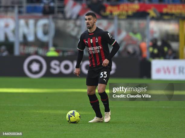 Rade Krunic of AC Milan in action during the Serie A match between AC MIlan and US Sassuolo at Stadio Giuseppe Meazza on January 29, 2023 in Milan,...