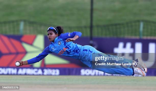 Archana Devi of India takes a catch to dismiss Ryana MacDonald-Gay of England during the ICC Women's U19 T20 World Cup 2023 Final match between India...